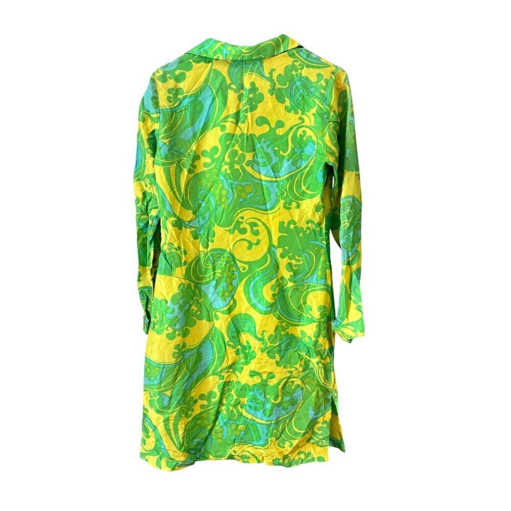 Vintage St. Vincent Women's Blue, Yellow & Green Longsleeve Dress - Picture 2 of 7